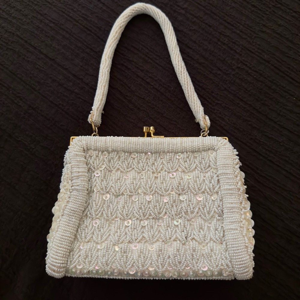 vintage Ernest Handbag Inc beaded white bag wedding evening